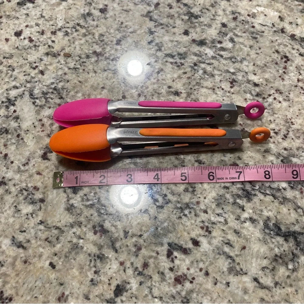 P!zazz pink and orange silicone with metal mini serving tongs new but stored